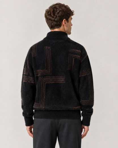 Men's Geometric Fluffy Knit Funnel Neck Sweater