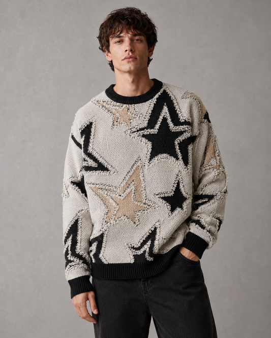 Maglione da uomo in maglia testurizzata con stelle e vestibilità comoda